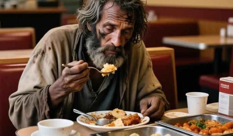 He sat down at a table, looking every bit like a homeless man—but the moment he spoke, the entire café fell silent.