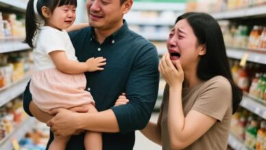  In the supermarket, my daughter innocently asked why a strange woman started crying when she saw my husband…
