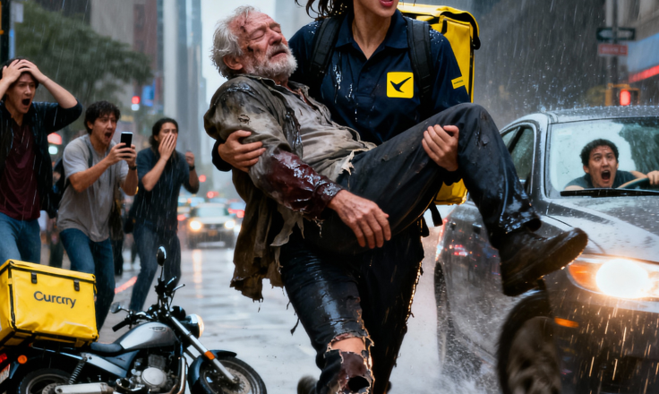 The cry for help was barely audible at first—thin, fragile, almost swallowed by the roar of speeding cars.
