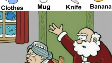 Look closely — can you spot the clothes, the mug, the knife, and the banana?
