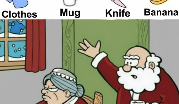 Look closely — can you spot the clothes, the mug, the knife, and the banana?