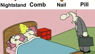 Can you spot the nightstand, comb, nail, and pill?