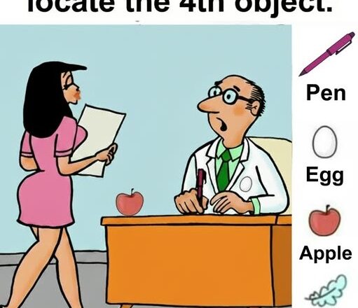 Can you spot the pen, egg, apple, and flower?