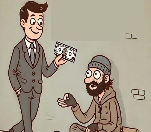 Every single morning, like clockwork, a businessman walks past the same beggar and drops  into his cup.