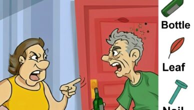 Can you find the Bottle, the Leaf, the Nail, and the Knife in this picture?