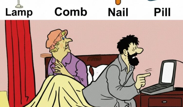 Can you spot the hidden lamp, comb, nail, and pill in this image?