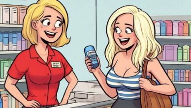 A blonde walks into a store and notices a shiny silver object sitting proudly on the shelf.