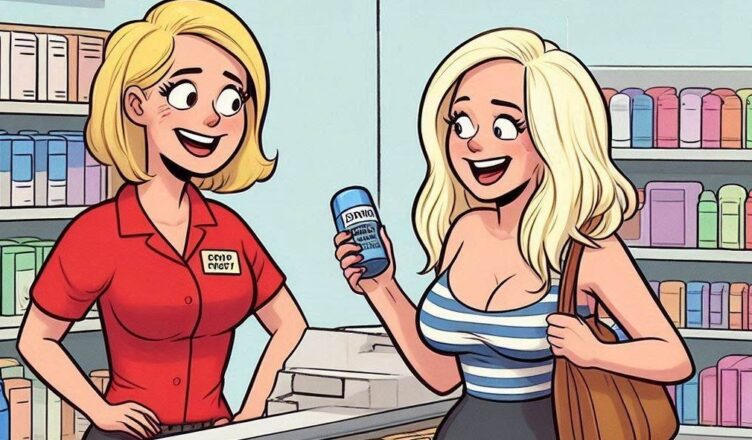 A blonde walks into a store and notices a shiny silver object sitting proudly on the shelf.