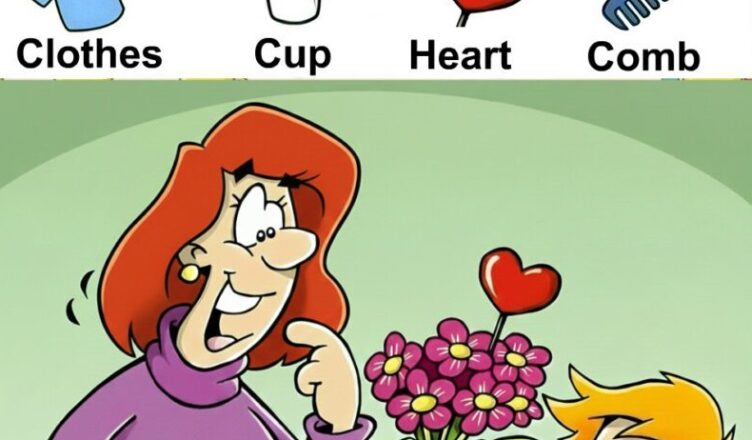 Hidden in this image are Clothes, a Heart, a Cup, and a Comb.