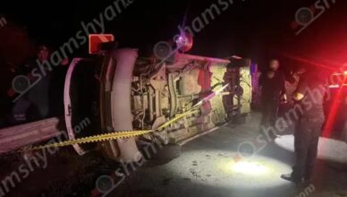 Horrific accident: Mercedes Sprinter overturns on Kapan-Goris road; most of the 11 injured are minors.