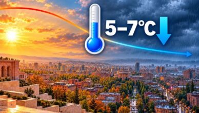 A precipitation-bearing cyclone will move into Armenia.